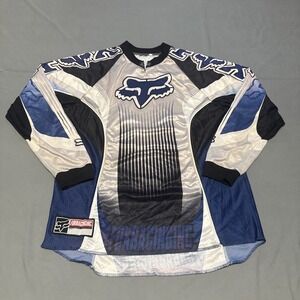 VTG FOX RACING Y2K Motocross Blue Black White Jersey Shirt Large AOP Moto Light